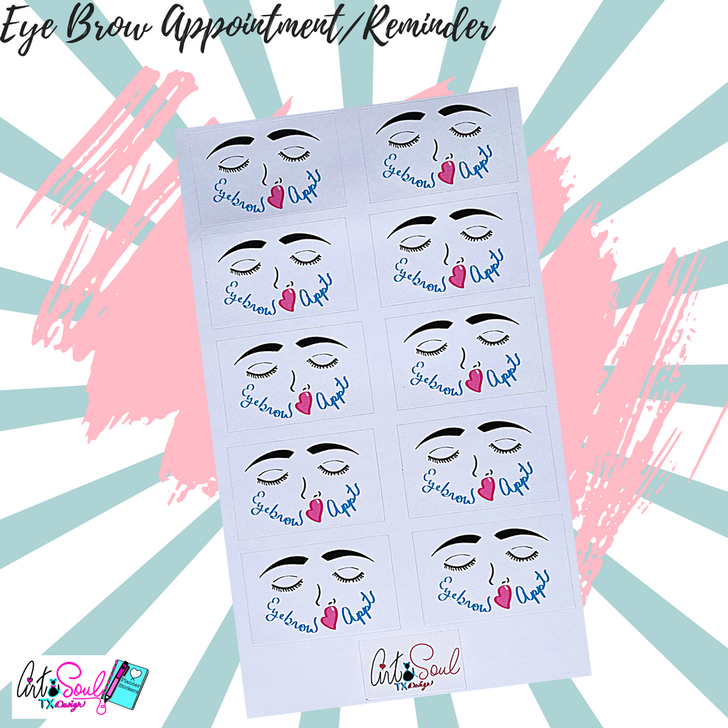 A sticker sheet with 10 stickers to help keep track on when your next eyebrow appointment occurs.