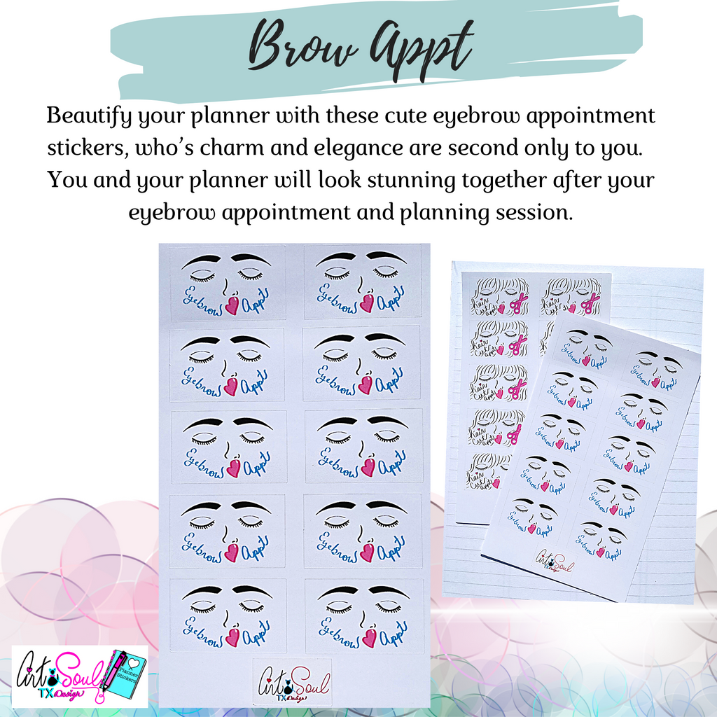 Cute eyebrow appointment stickers to stay in track in your planner.