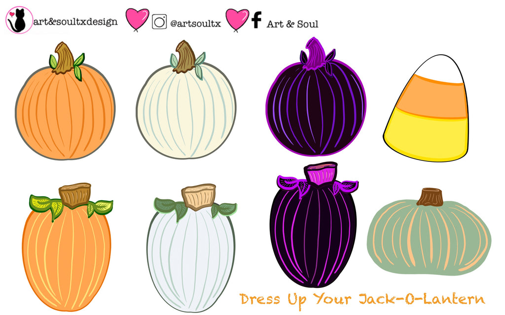 A close-up of the different pumpkins for your digital jack-o-lantern this Christmas.