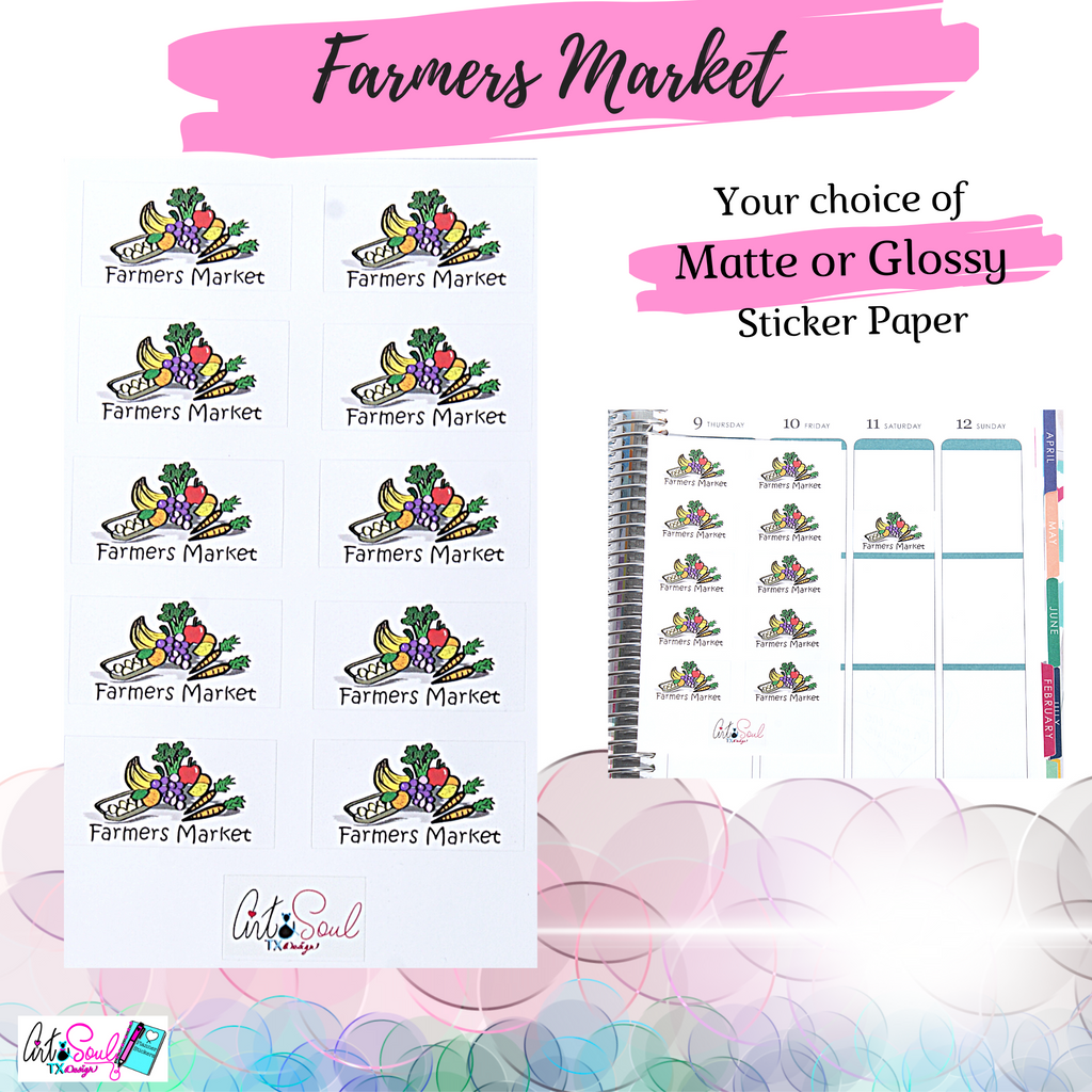 Farmers market stickers available in matte and glossy sticker sheet.
