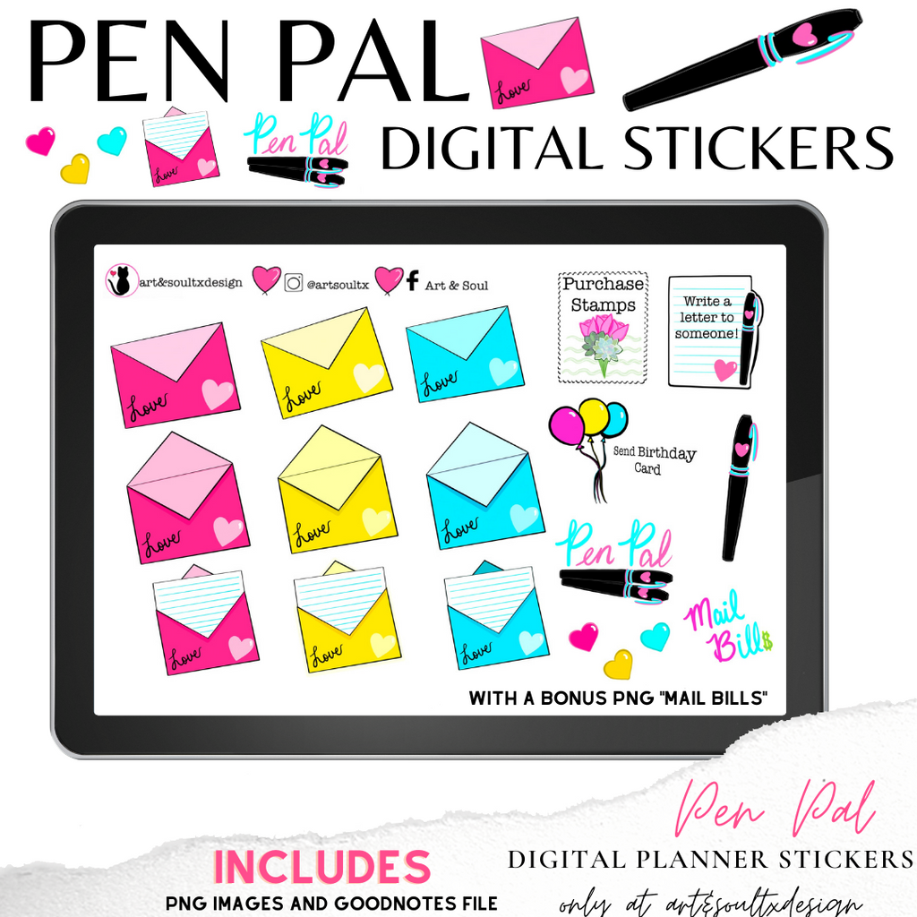 Pen Pal Digital Planner Stickers for GoodNotes and PNG's