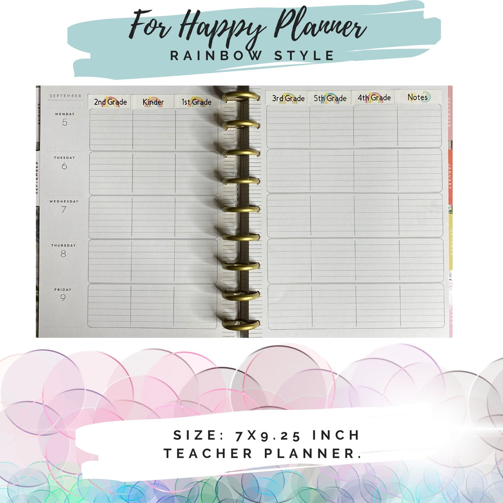Custom Rainbow Teacher Header Stickers for Happy Planner teacher planners.