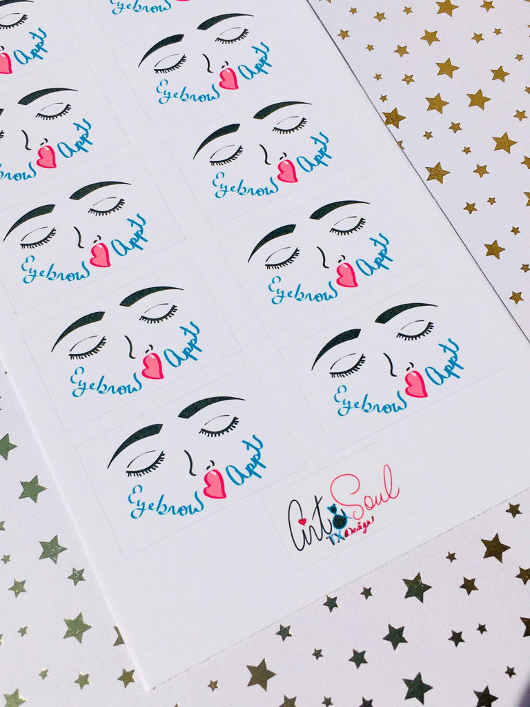 Show your eyebrow some extra care by using these cute and friendly eyebrow appointment reminder stickers.