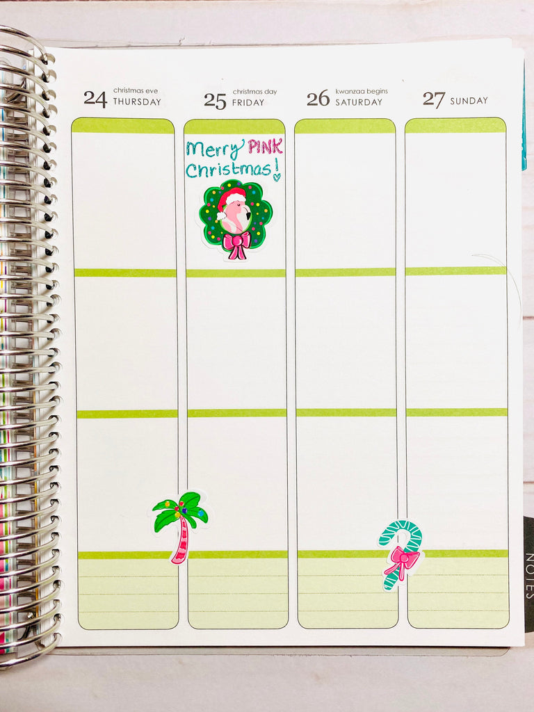 Flamingo stickers in an ECLP Erin Condren Life Planner.  Merry Pink Christmas!